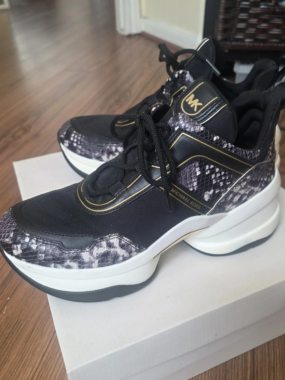 Michael Kors Women's Black Snake-Print Platform Sneakers
